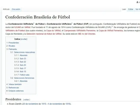 Es viral: modificaron en Wikipedia la información de la Confederación Brasileña de Fútbol