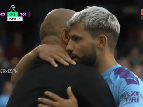 Ahora así: Guardiola y Agüero terminaron abrazados y hablándose al oído