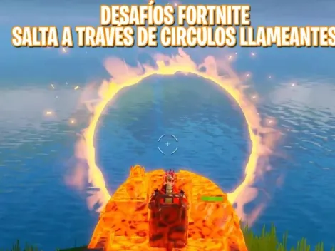 Salta a través de diferentes círculos llameantes con una lancha motora - Desafíos Fortnite