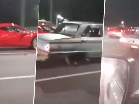 Video: estaba luciendo su Ferrari hasta que se encontró con un Falcon en Modo Dios