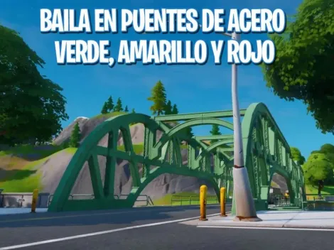 Solución baila en puentes de acero verde, amarillo y rojo en Fortnite