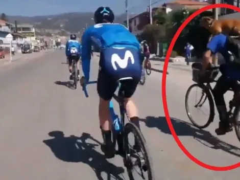 Ciclista 'random' (con perro al hombro) retó al Movistar Team