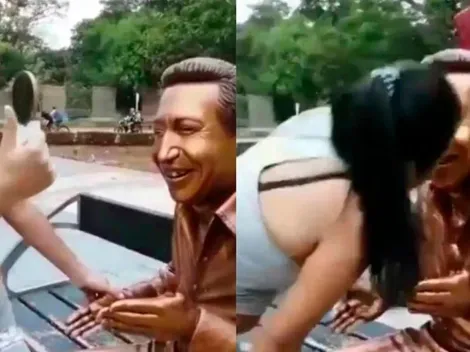 Video: mujer le canta y besa en la boca a estatua de Diomedes Díaz