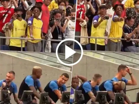 La reacción de CR7 con Speed tras haberse calzado la camiseta de Messi