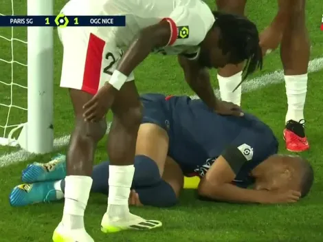 Alarma en PSG: Mbappé sufre fuerte choque con el arco de Niza (VIDEO)