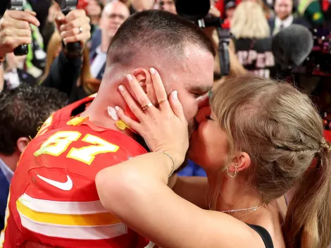 Taylor Swift and Travis Kelce celebrate Chiefs' Super Bowl win with a kiss