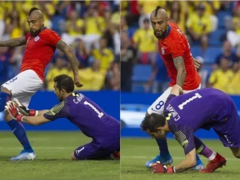 En la cancha no hay diferencias: Vidal le ofrece la mano a Bravo en pleno partido