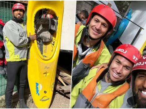 El plantel se distiende haciendo kayak mientras espera por el fútbol