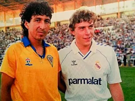 Mágico González junto a una leyenda del Real Madrid