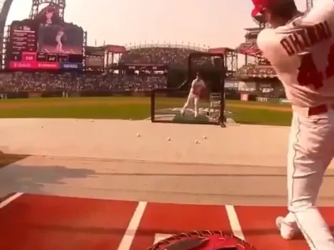 Video:Ohtani quedó cerca de sacarla del parque en el calentamiento del Home Run Derby