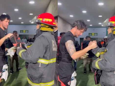 No se vio: emotivo gesto de Jeremías Ledesma con un bombero en cancha de Defensa