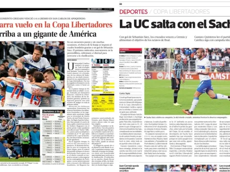 Titulares: "La UC derriba a un gigante de América" y "salta con el Sacha Sáez"