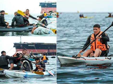 Particular ritual de realizan Brian Fernández y Coquimbo en la playa