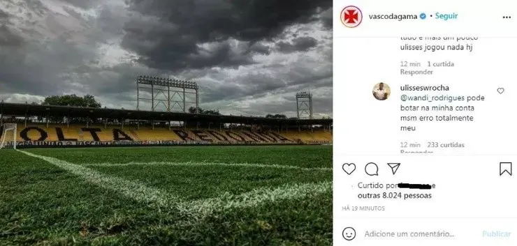 Ulisses pedindo desculpas pelo erro na partida contra o Volta Redonda. Foto: Reprodução/Instagram