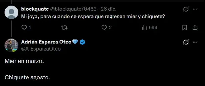 El mensaje de Esparza en X.