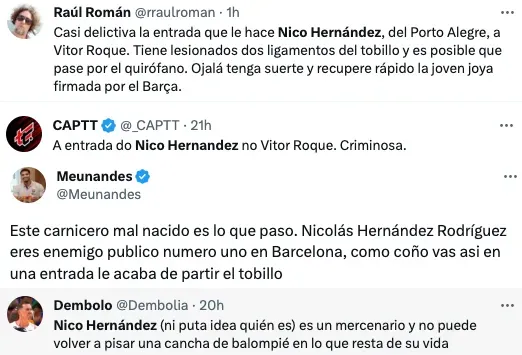 Las críticas a Nico Hernández por su jugada contra Vitor Roque