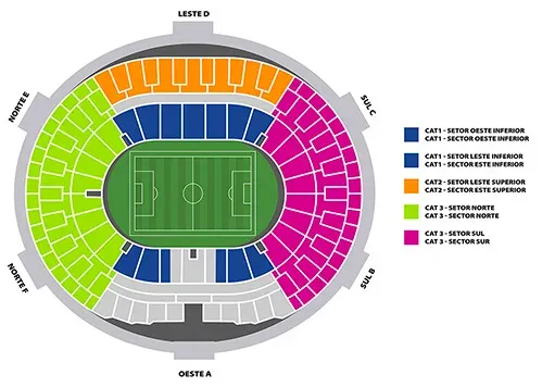 El mapa de las ubicaciones disponibles en el Maracaná.