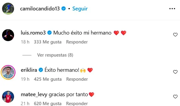 Las respuestas de los jugadores a la despedida de Cándido. (@camilocandido13)