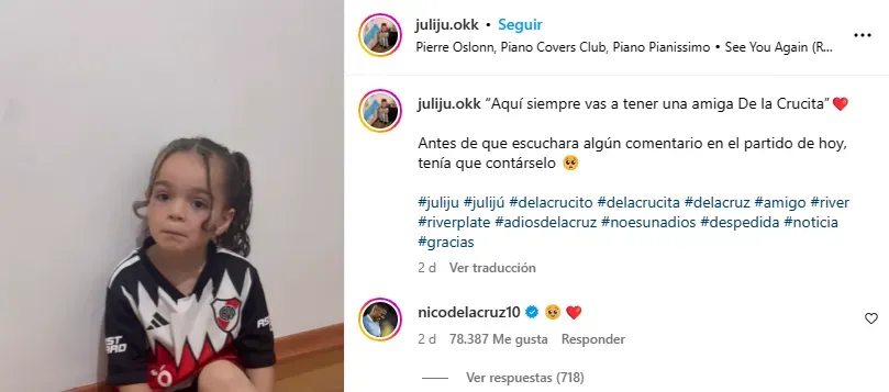 De La Cruz le respondió a Julia en Instagram.