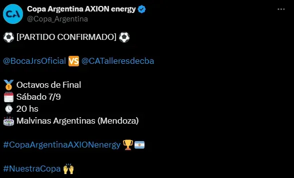 Confirmada la fecha de Boca-Talleres. (Captura)