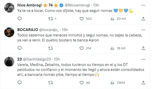 El mensaje de Anselmino en redes y el apoyo de los hinchas de Boca.