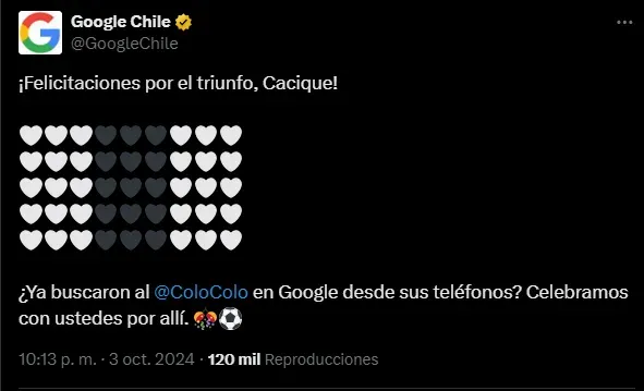 Google celebra el triunfo de Colo Colo vs la UC.