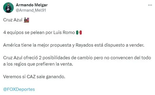 Cruz Azul lanzó una inusual propuesta para fichar a Luis Romo (X)