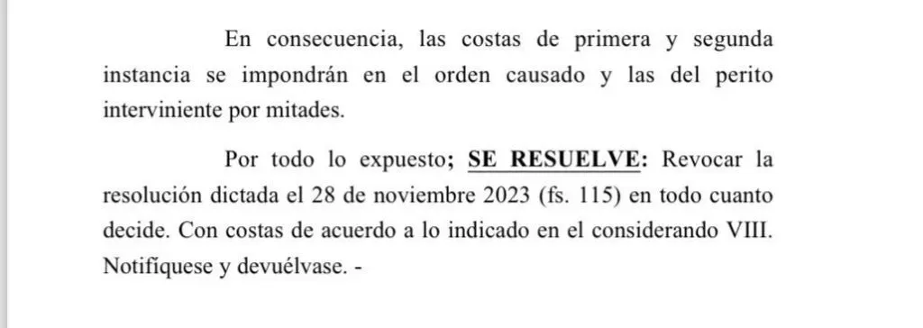 La resolución de la Cámara Civil.