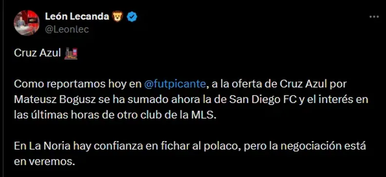 Bogusz y Cruz Azul quieren unir sus caminos: no será fácil (@León Lecanda/X).