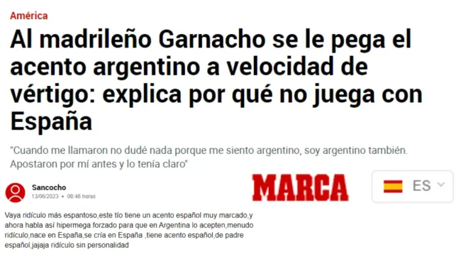 Portada y comentario de Diario Marca que critica a Garnacho