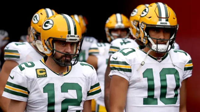 Aaron Rodgers and Jordan Love. (Getty Images)