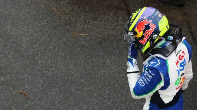 Isack Hadjar of France and Visa Cash App Racing Bulls reacts after crashing (Mark Thompson/Getty Images)