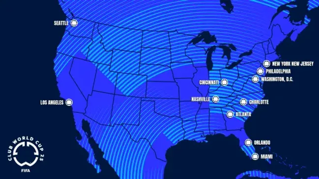 FIFA seleccionó 10 sedes de la Conferencia Este y dos de la Conferencia Oeste, para el Mundial de Clubes de los Estados Unidos 2025.