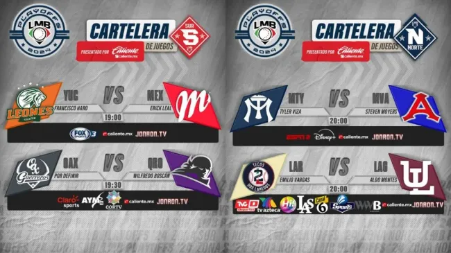 Cartelera del 16 de agosto en los playoffs 2024 de la LMB (Vía LMB)