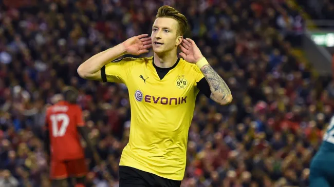 Marco Reus celebrando su gol frente al Liverpool, hace ocho años (Getty)