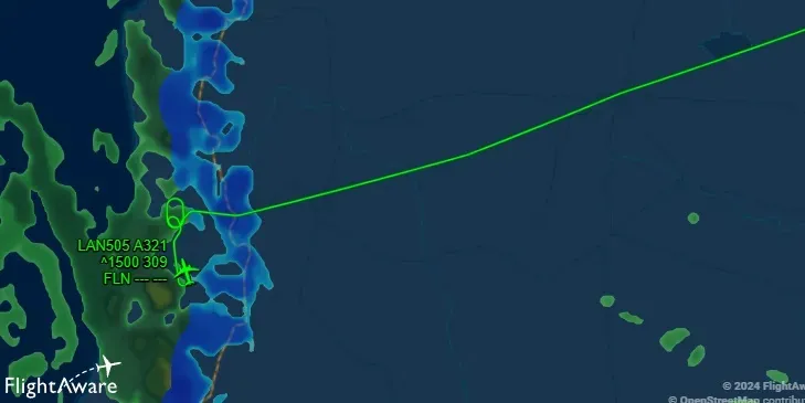 El mapa refleja la vuelta que debió dar el avión para aterrizar media hora más tarde