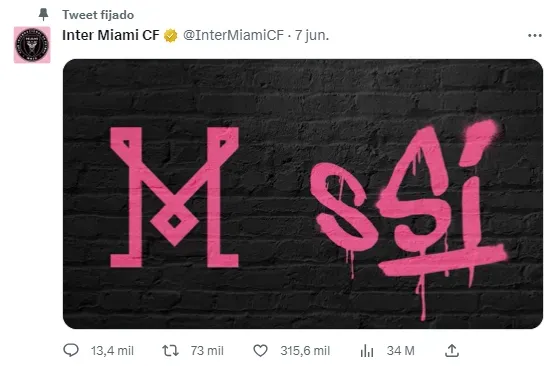 Inter Miami fijó el anunció en su cuenta de Twitter y hasta el momento es la única publicación al respecto de la posible llegada de Lionel Messi.