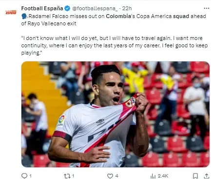 Falcao will not be at the Copa America