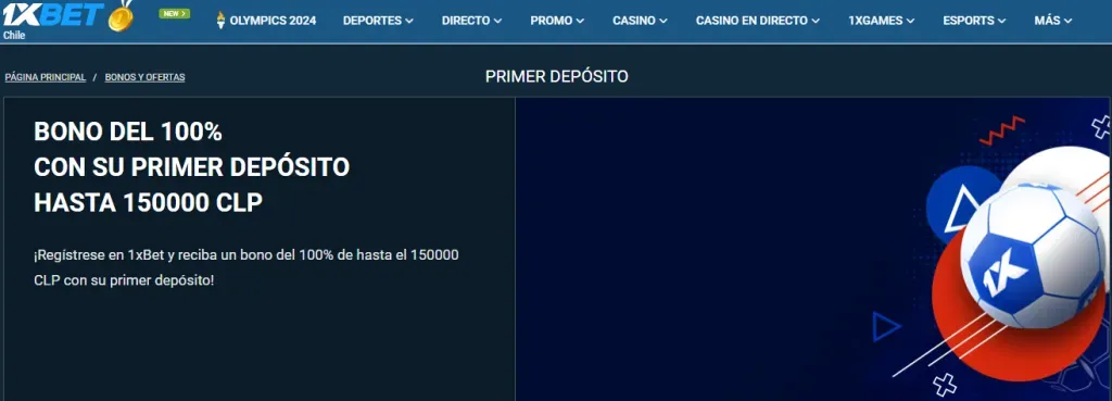 1xbet bono de bienvenida- Captura realizada desde el sitio 1xbet el 06/08/2024