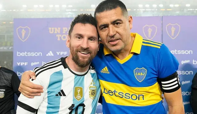 Riquelme y Lionel Messi en la despedida del dirigente de Boca (Boca Oficial)