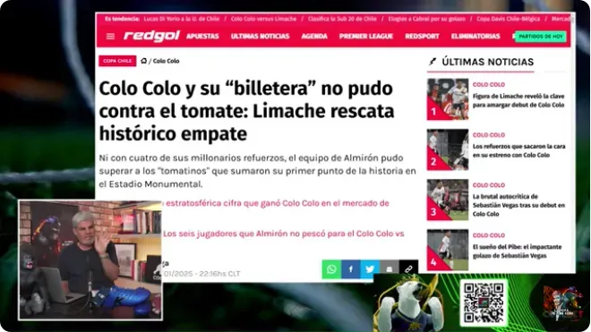 Un clásico. Guarello leyendo al sitio deportivo más importante de Chile, RedGol.