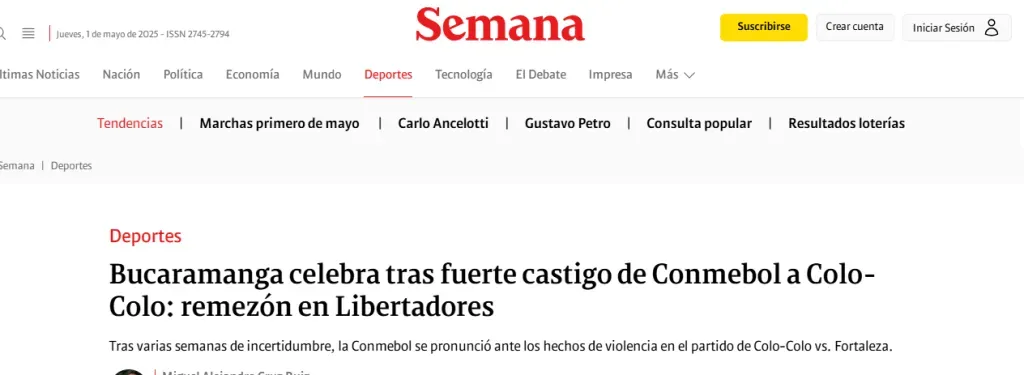 En Colombia celebran el castigo a Colo Colo.