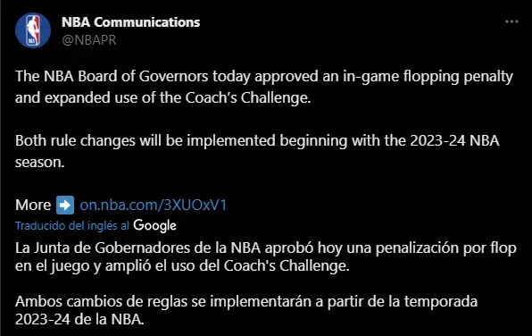 Cambio de reglas en la NBA para simulaciones (Foto: Twitter / @NBAPR)