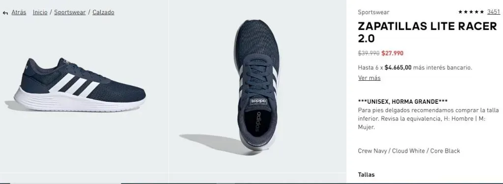Zapatilla en oferta. Foto: Adidas
