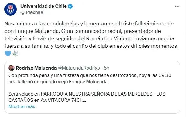 El mensaje en las redes sociales de la U.