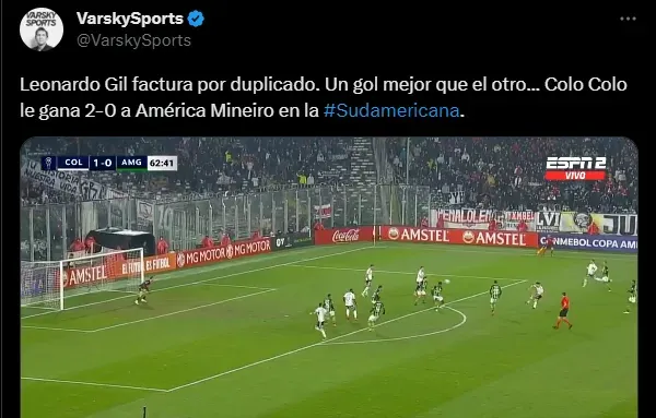Juan Pablo Varsky reacciona al gol de Leonardo Gil por Colo Colo.