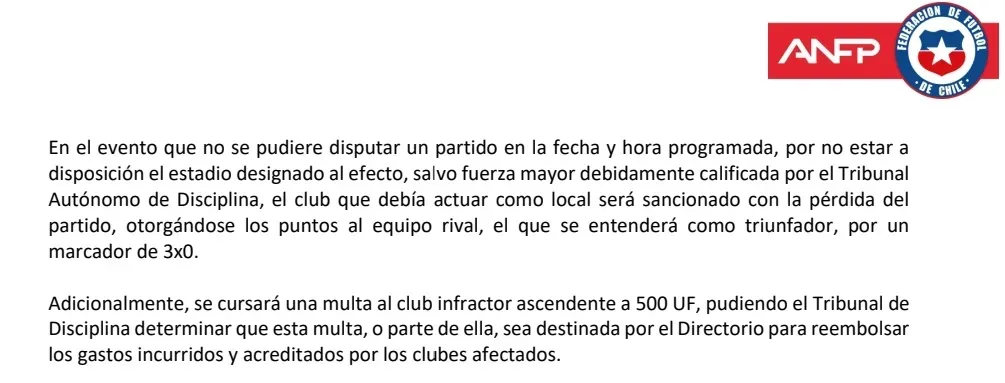 El reglamento de la ANFP que complica el futuro de Wanderers en Primera B (Captura)