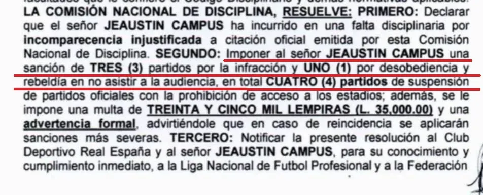 La Comisión de Disciplina sancionó con cuatro juegos a Jeaustin Campos por lo que dijo en la conferencia de prensa tras el juego ante Motagua en semis.