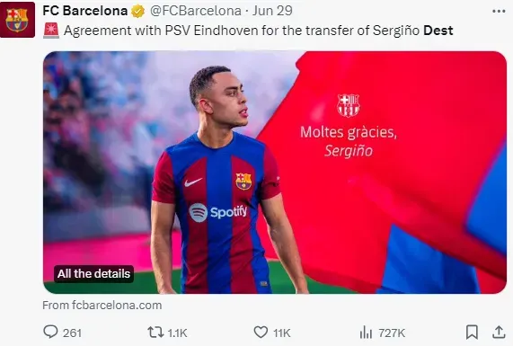 Barcelona have confirmed the transfer to PSV.