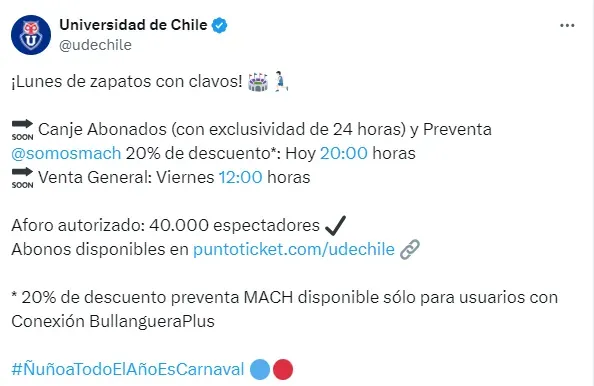 La U empieza la venta de entradas ante Cobresal.